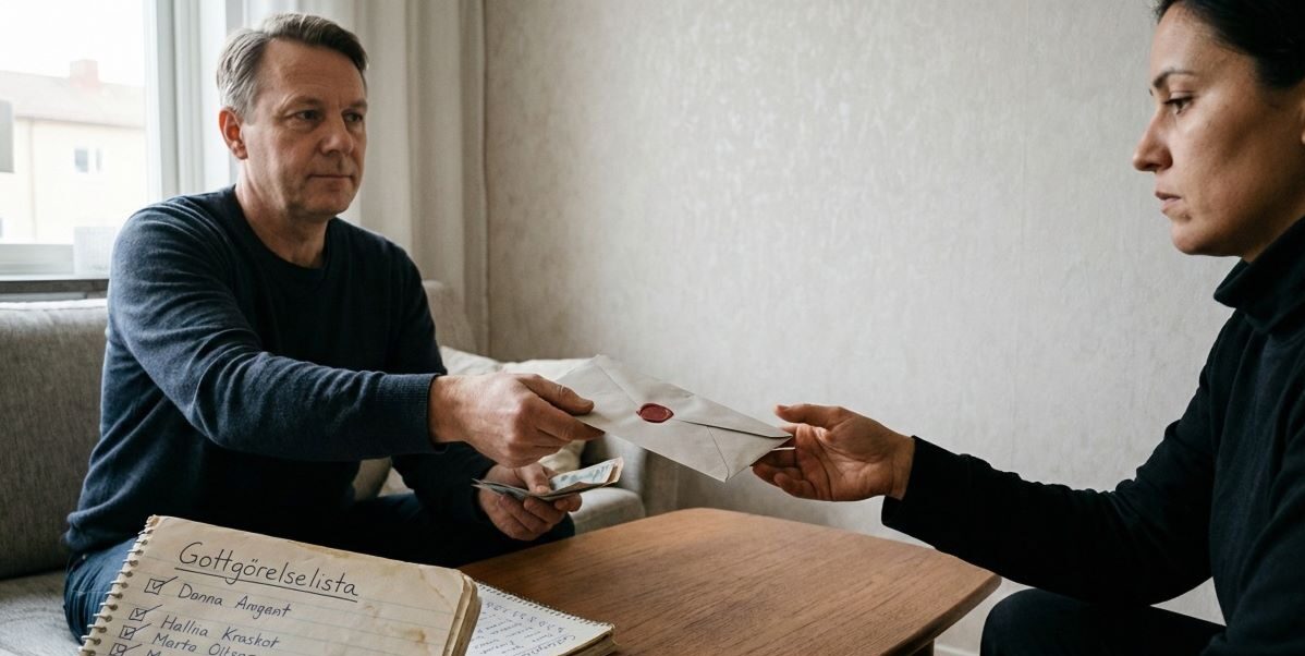 Person som sträcker över ett kuvert som symbol för ansvar och gottgörelse vid spelproblem